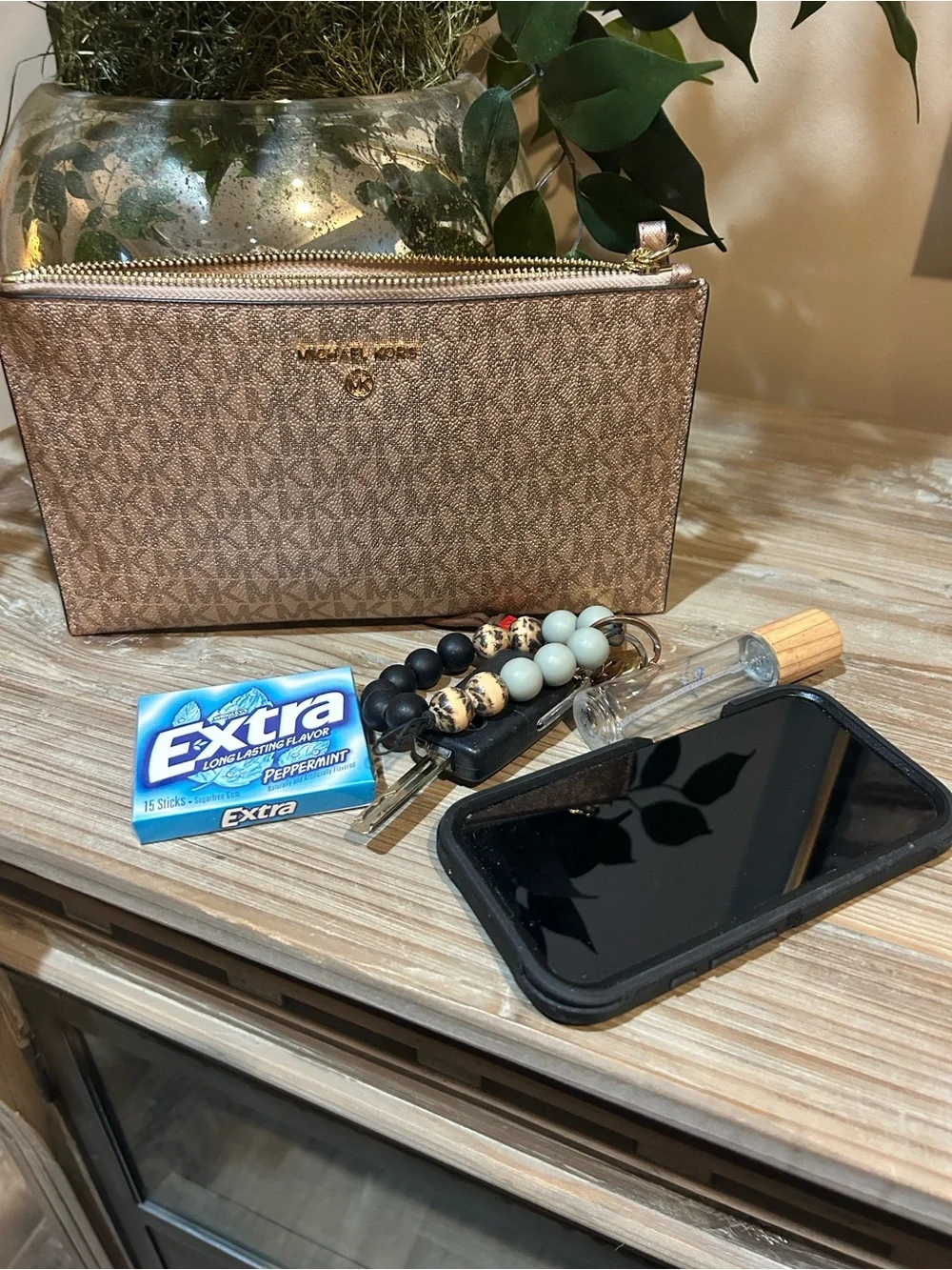 Michael Kors Metallic Rose Gold Signature Wristlet